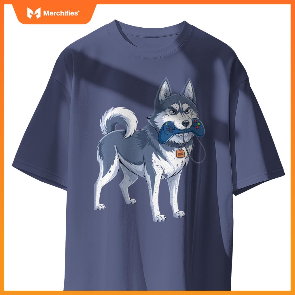 Siberian Husky Gamer For Men Funny Dog Gaming Video Game T-Shirt