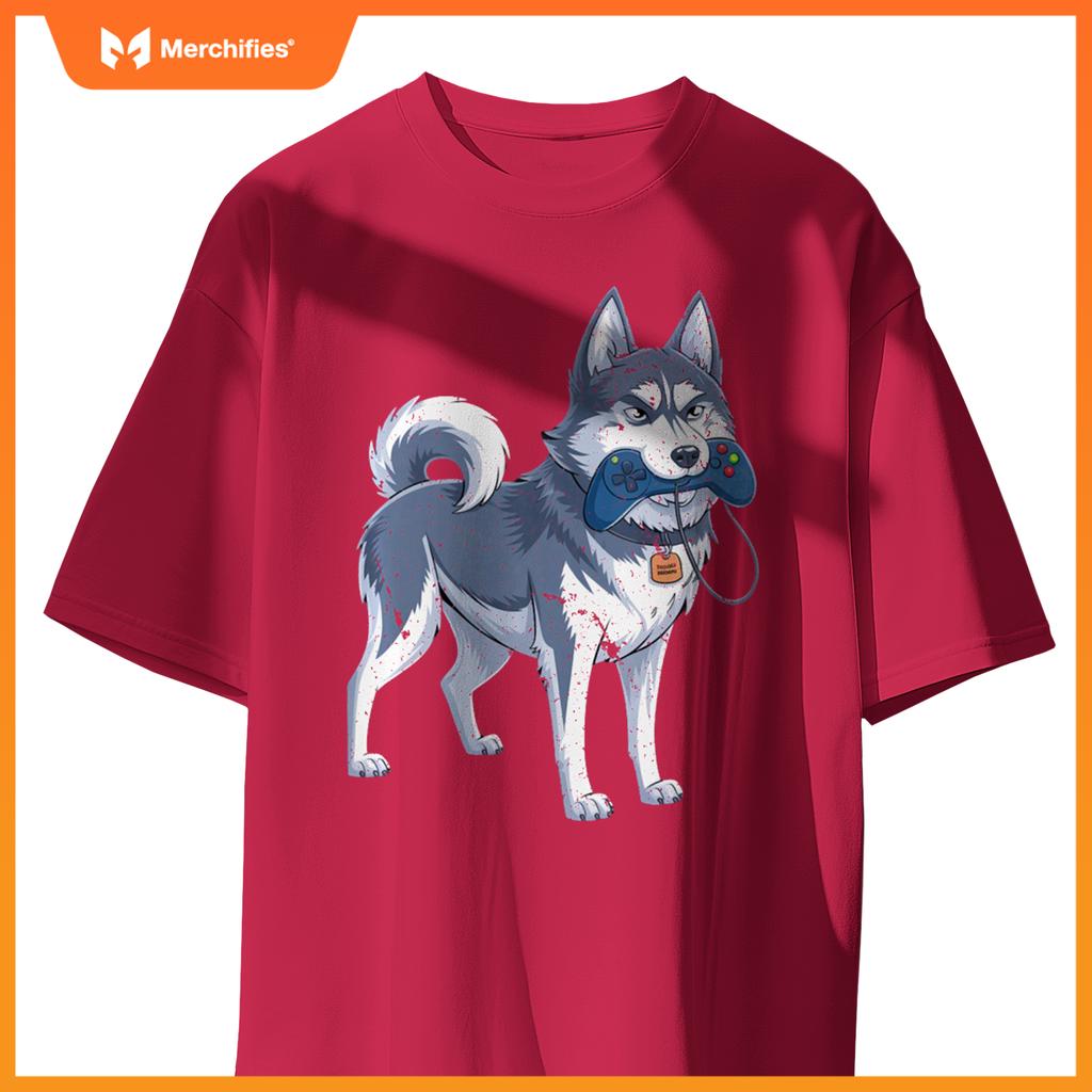 Siberian Husky Gamer For Men Funny Dog Gaming Video Game T-Shirt