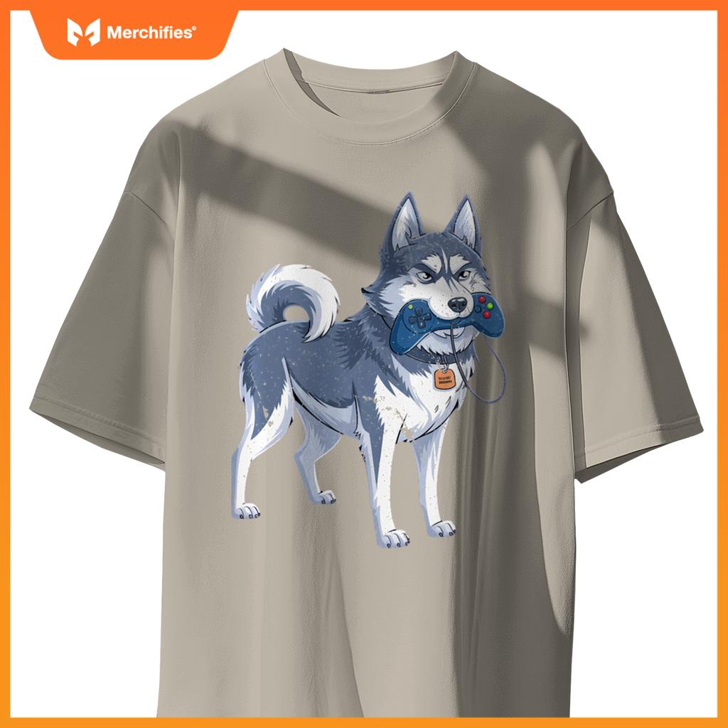 Siberian Husky Gamer For Men Funny Dog Gaming Video Game T-Shirt