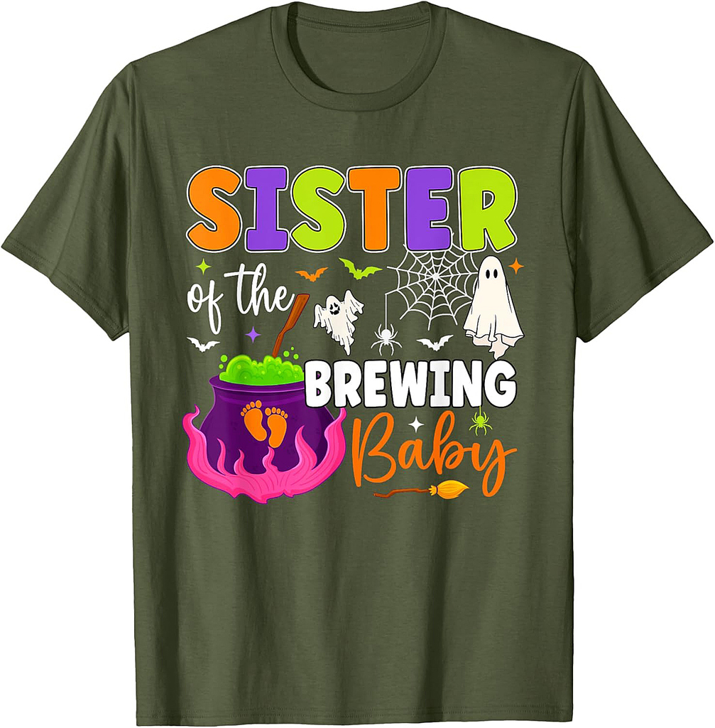 Sister of Brewing Baby Halloween Theme Baby Shower Spooky T-Shirt