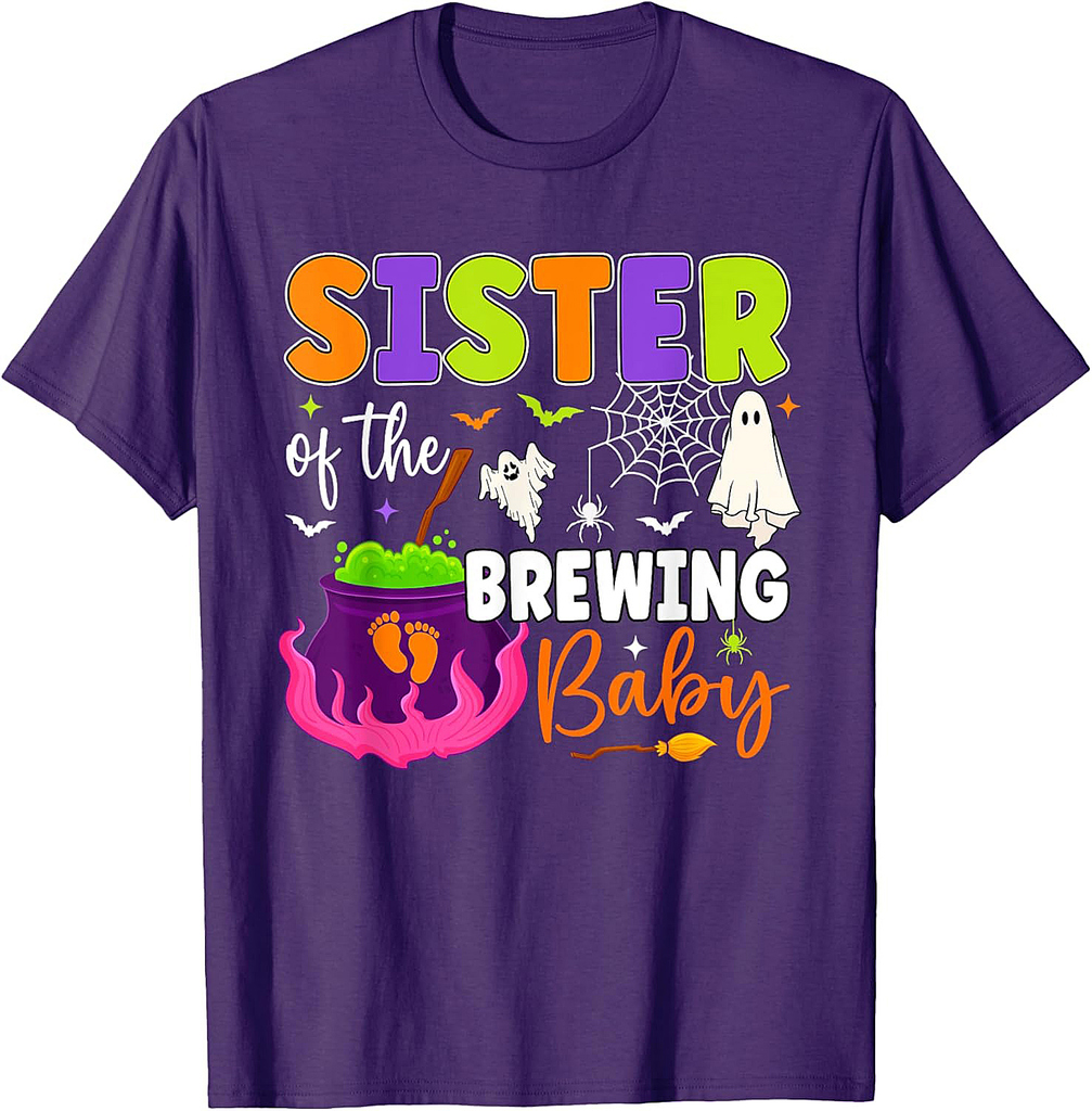 Sister of Brewing Baby Halloween Theme Baby Shower Spooky T-Shirt