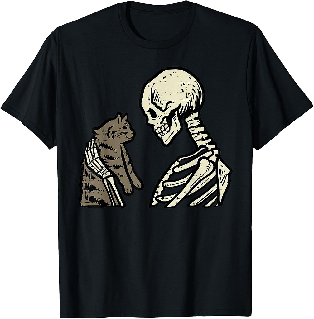 Skeleton Cat Cute Kitten Funny Halloween Men Women Girl Kids T-Shirt