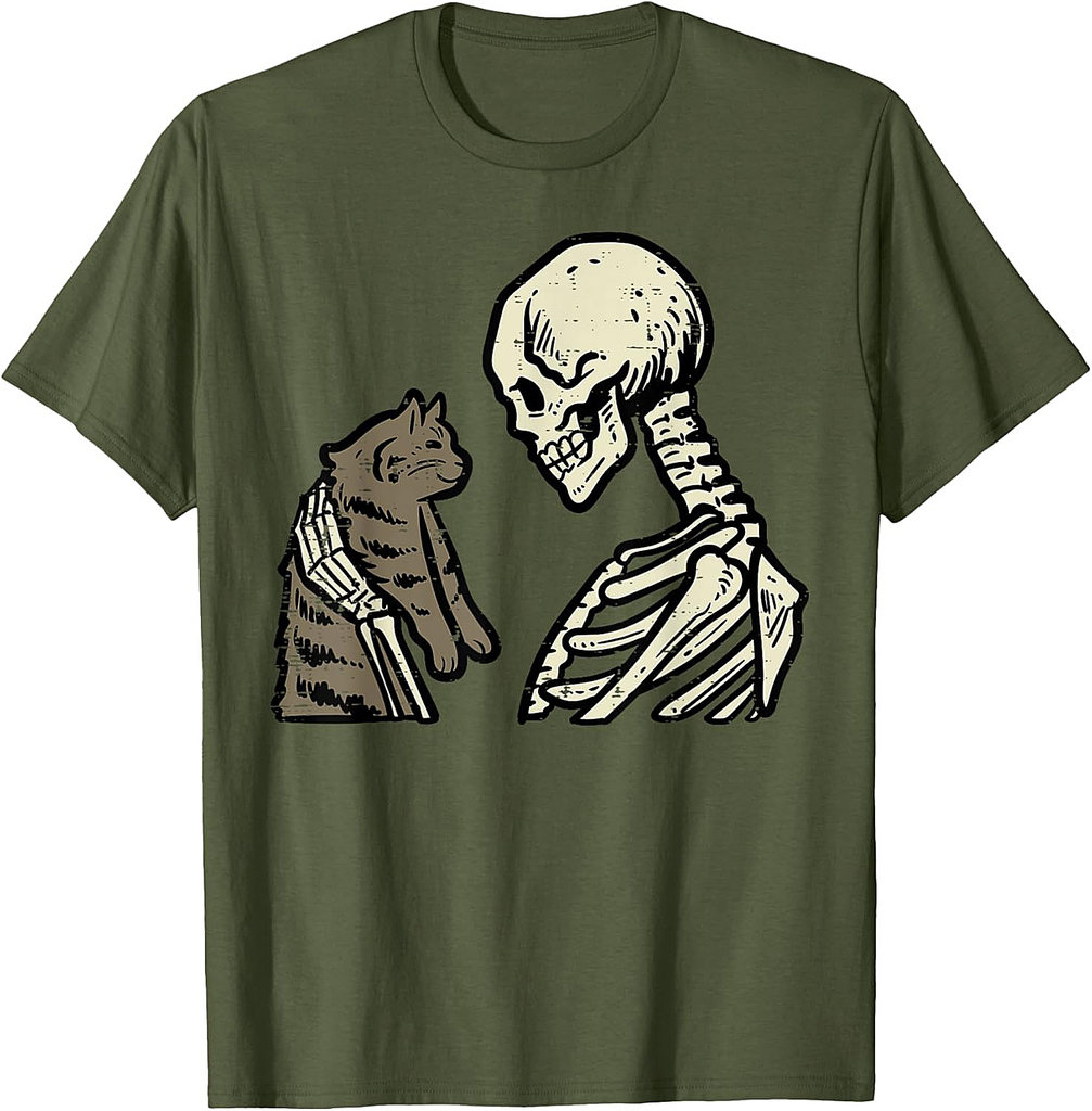 Skeleton Cat Cute Kitten Funny Halloween Men Women Girl Kids T-Shirt