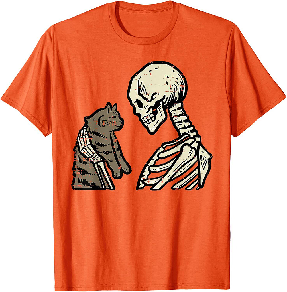 Skeleton Cat Cute Kitten Funny Halloween Men Women Girl Kids T-Shirt
