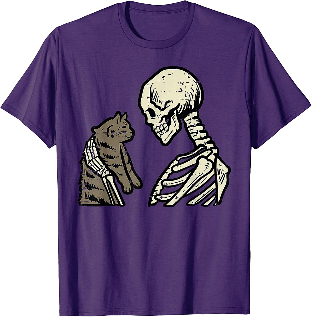 Skeleton Cat Cute Kitten Funny Halloween Men Women Girl Kids T-Shirt