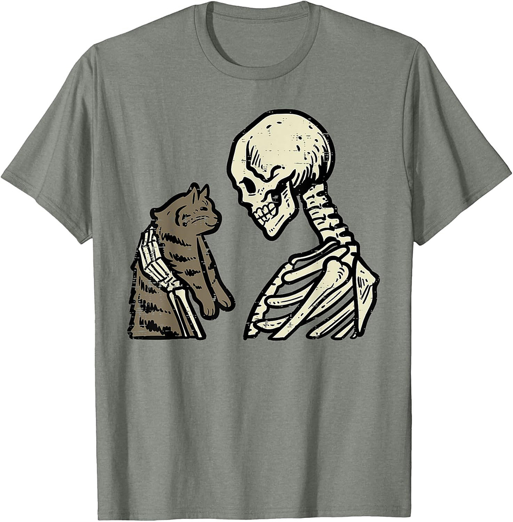 Skeleton Cat Cute Kitten Funny Halloween Men Women Girl Kids T-Shirt