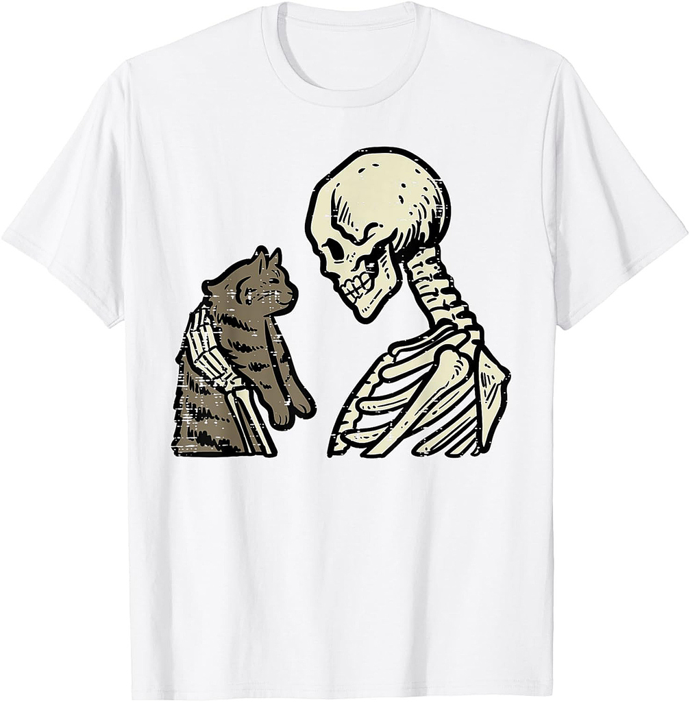 Skeleton Cat Cute Kitten Funny Halloween Men Women Girl Kids T-Shirt