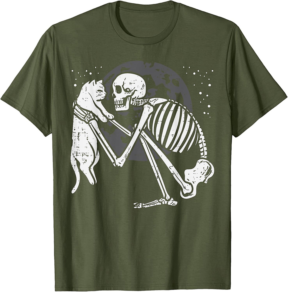 Skeleton Cat Skull Kitty Cute Goth Halloween Men Women Kids T-Shirt