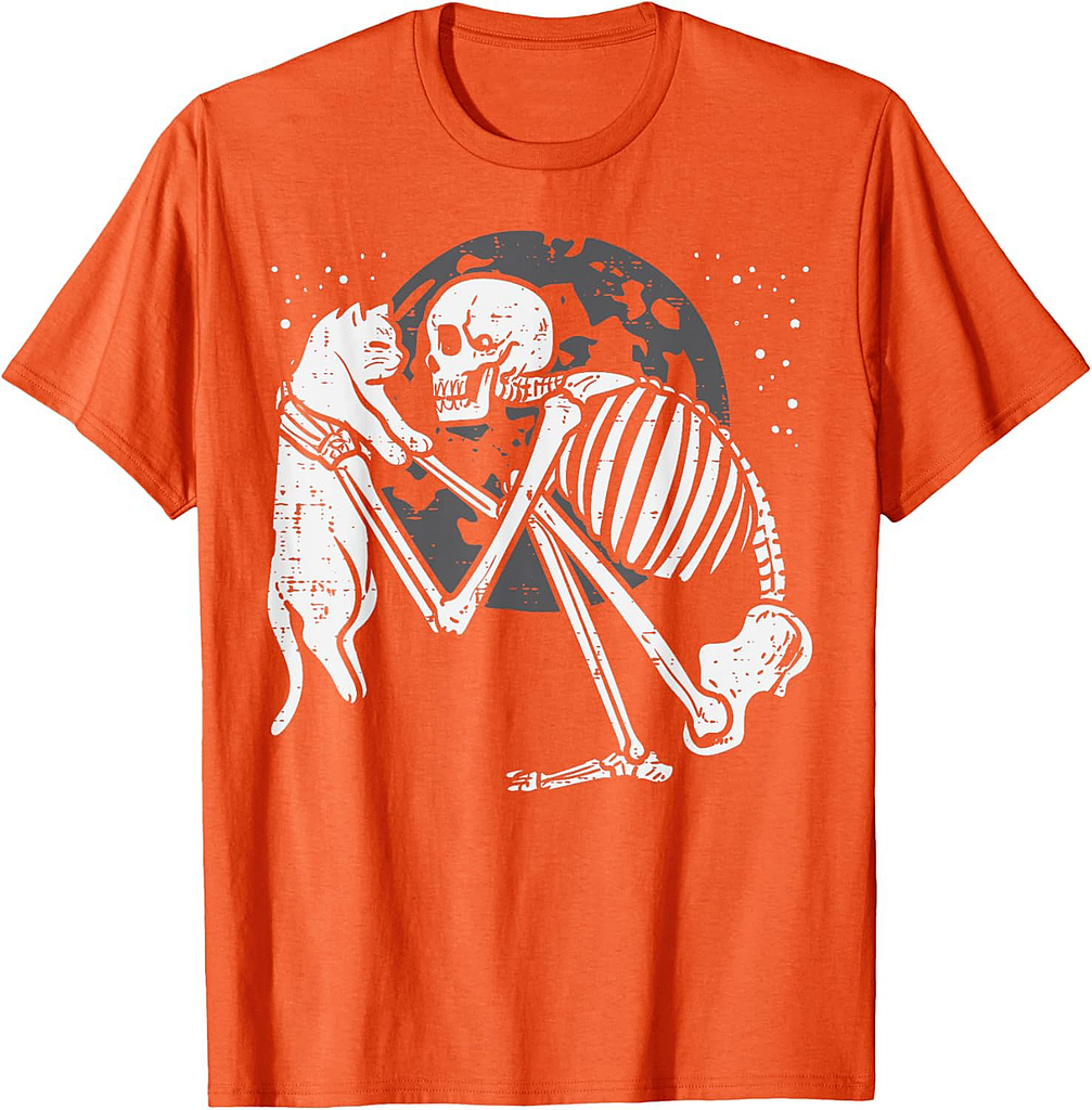 Skeleton Cat Skull Kitty Cute Goth Halloween Men Women Kids T-Shirt