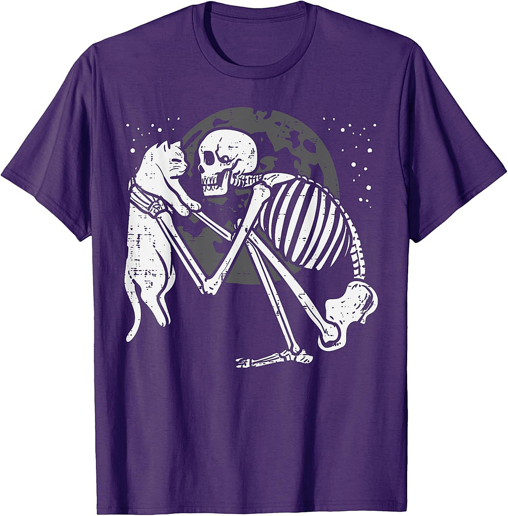 Skeleton Cat Skull Kitty Cute Goth Halloween Men Women Kids T-Shirt