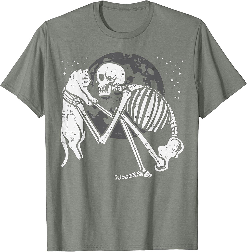 Skeleton Cat Skull Kitty Cute Goth Halloween Men Women Kids T-Shirt