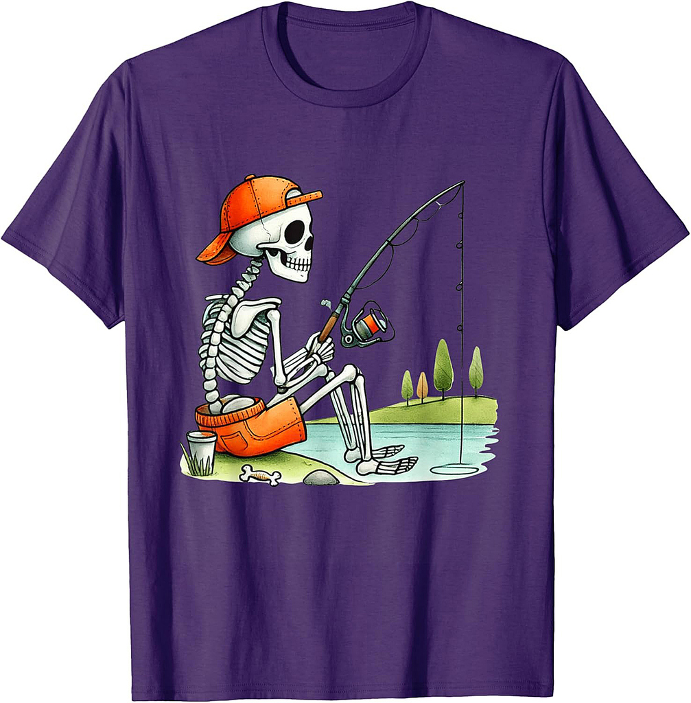 Skeleton Fishing Halloween Costume Funny Fishing Boys Kids T-Shirt