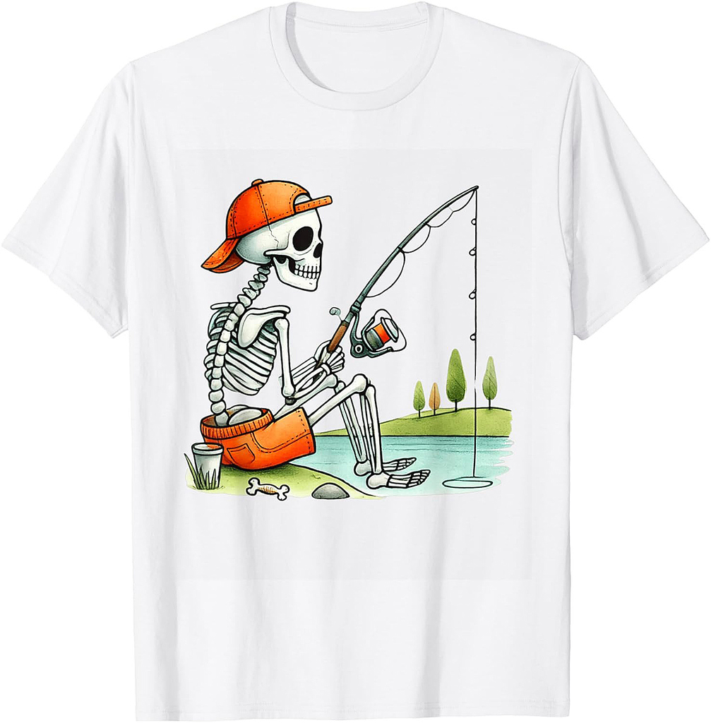 Skeleton Fishing Halloween Costume Funny Fishing Boys Kids T-Shirt