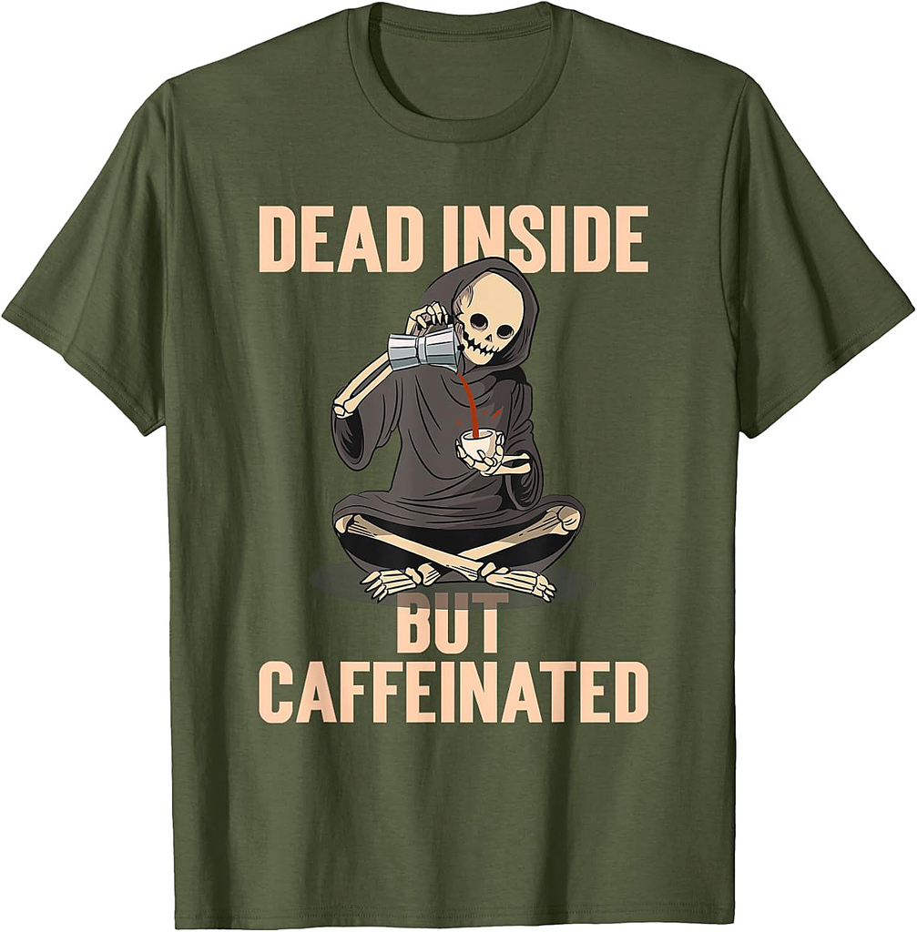 Skeleton Halloween Costume Latte Dead Inside But Caffeinated T-Shirt
