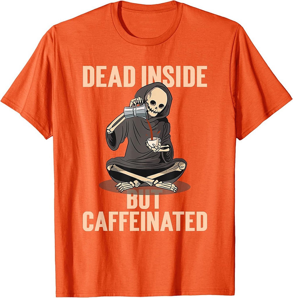 Skeleton Halloween Costume Latte Dead Inside But Caffeinated T-Shirt