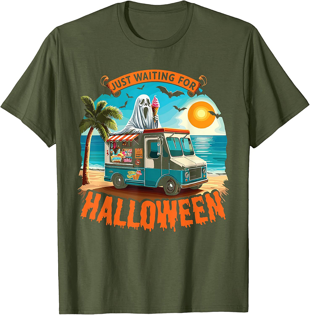 Skeleton Just Waiting For Halloween Halloween Summer Ghost T-Shirt
