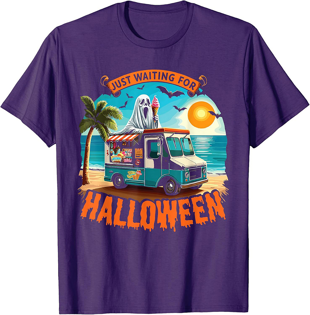 Skeleton Just Waiting For Halloween Halloween Summer Ghost T-Shirt