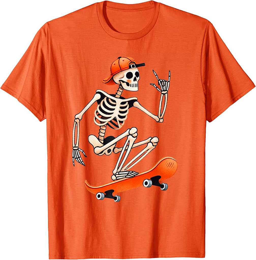 Skeleton Skateboarding Halloween Funny Skater Rock Men Boys T-Shirt