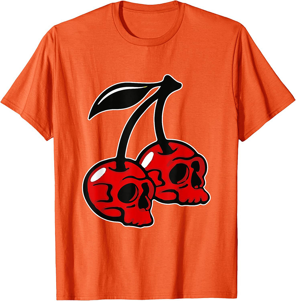Skull Cherry Lazy Halloween Costume Cool Goth Skeleton Fruit T-Shirt