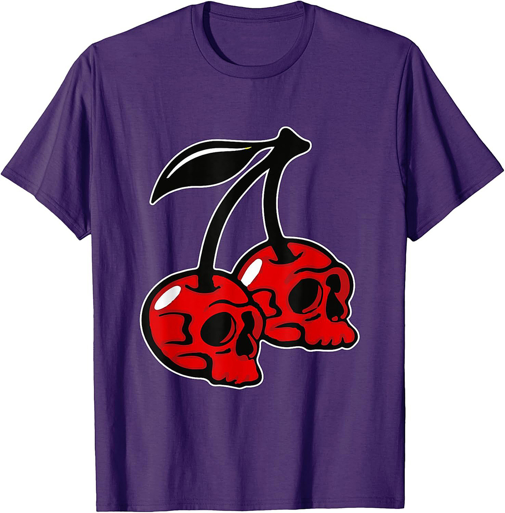 Skull Cherry Lazy Halloween Costume Cool Goth Skeleton Fruit T-Shirt