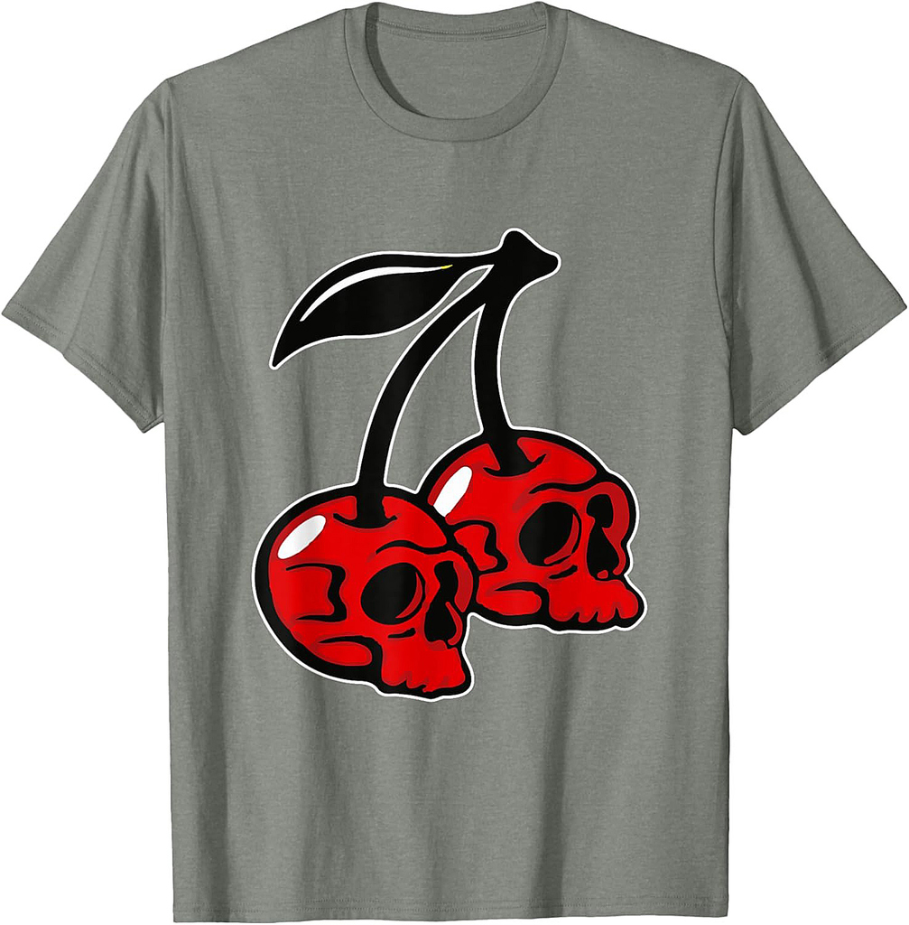 Skull Cherry Lazy Halloween Costume Cool Goth Skeleton Fruit T-Shirt