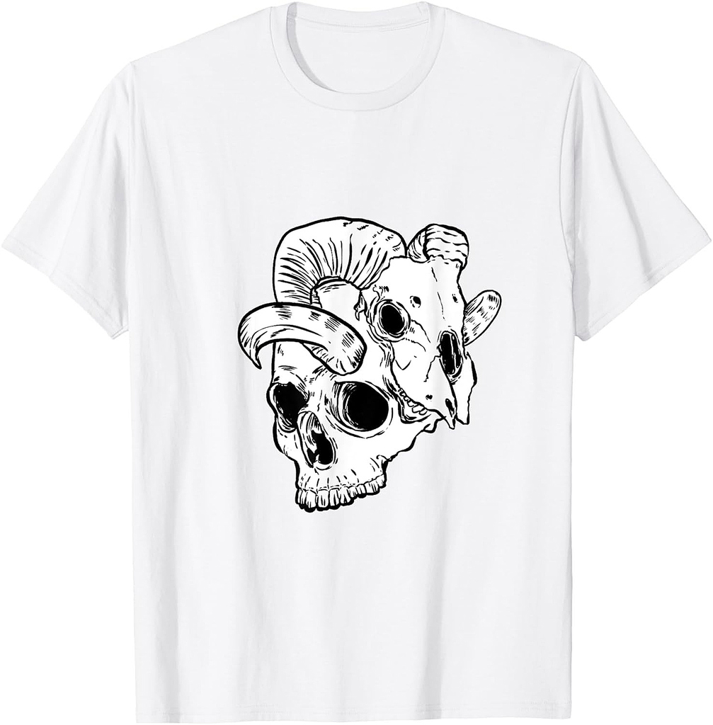 Skull Horn Art Vintage Scary Creepy Devil Halloween Theme T-Shirt