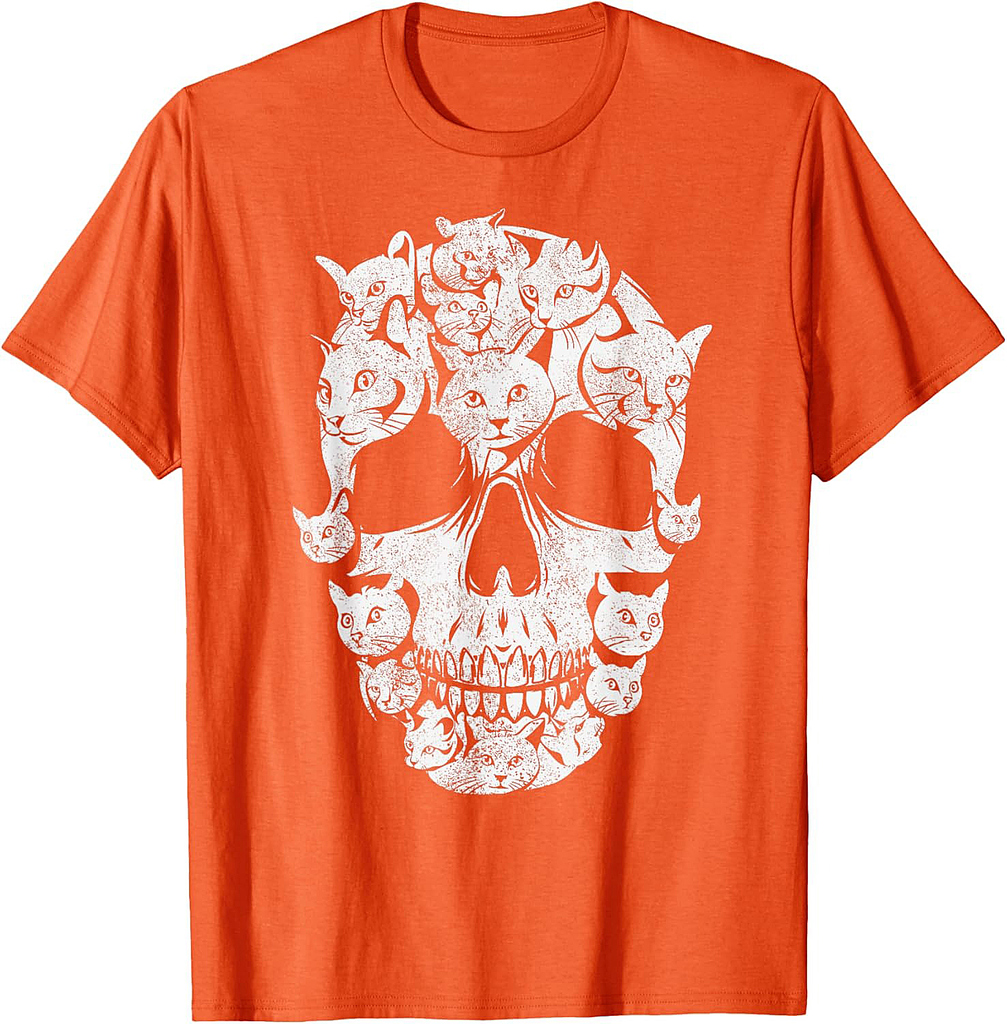 Skull of Cats Skeleton Kitten Funny Halloween Cat Skull T-Shirt for Men Women Kids