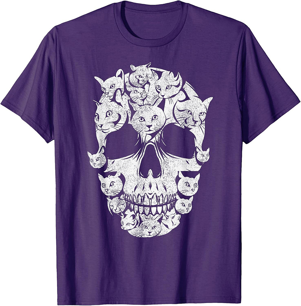 Skull of Cats Skeleton Kitten Funny Halloween Cat Skull T-Shirt for Men Women Kids