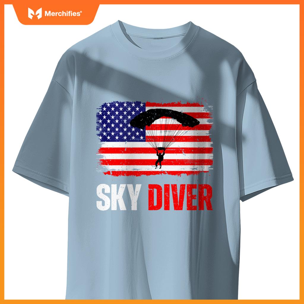 Skydiver American Flag Patriotic Parachuting T-Shirt