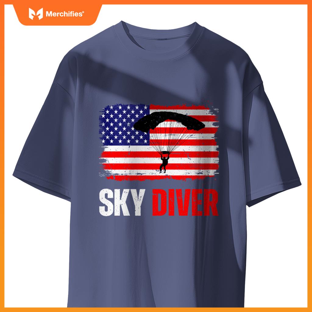 Skydiver American Flag Patriotic Parachuting T-Shirt
