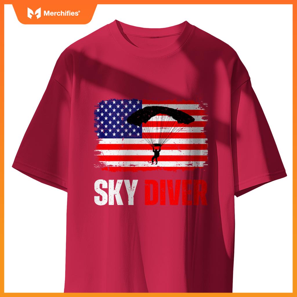 Skydiver American Flag Patriotic Parachuting T-Shirt