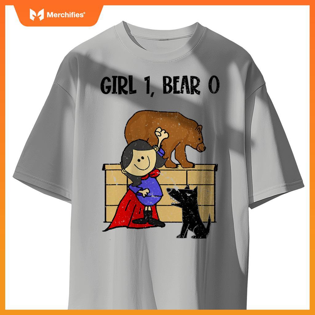 Smiletnowtees Superhero Girl Pushes Bear off Wall Saves Dogs T-Shirt