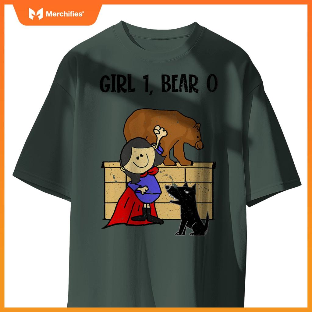 Smiletnowtees Superhero Girl Pushes Bear off Wall Saves Dogs T-Shirt
