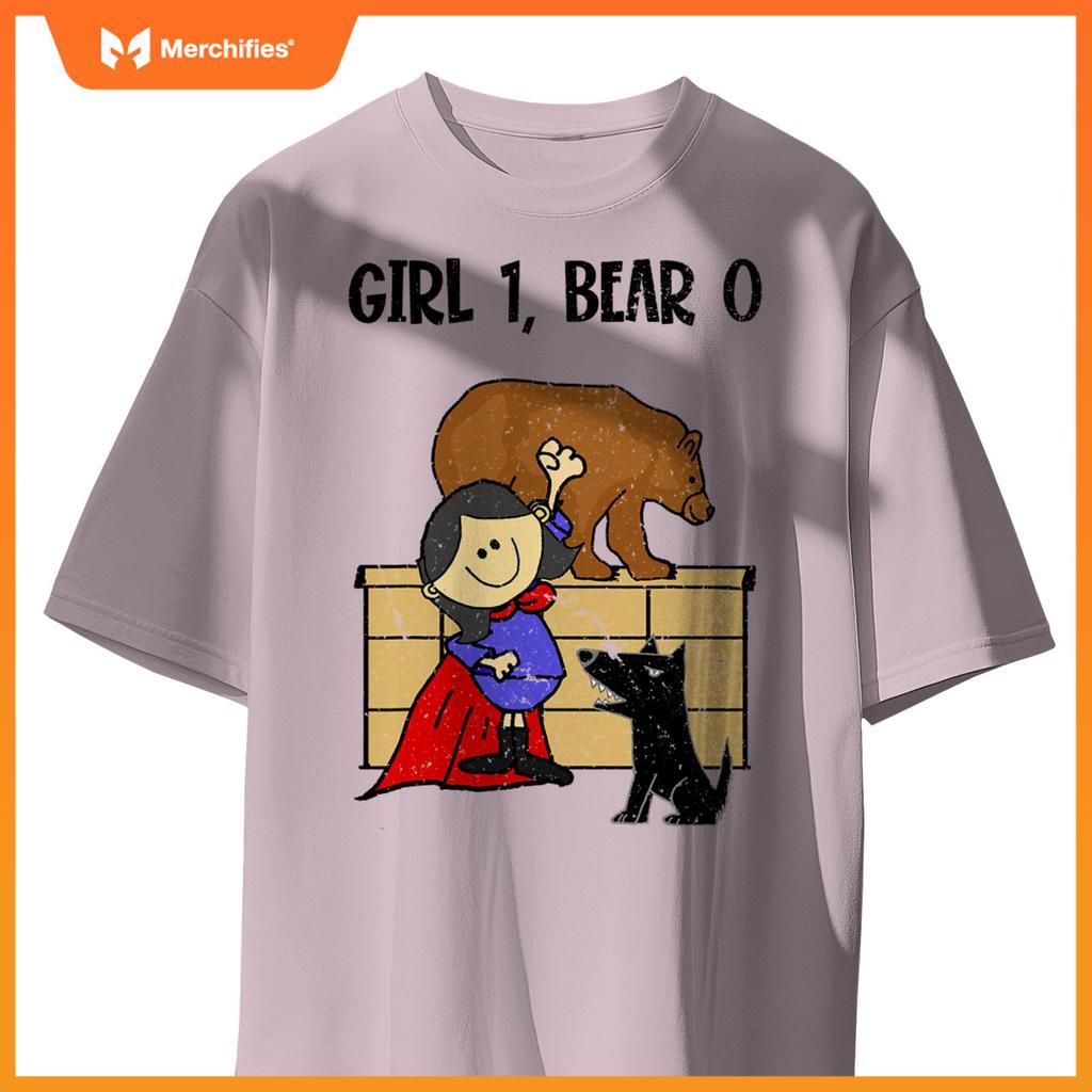 Smiletnowtees Superhero Girl Pushes Bear off Wall Saves Dogs T-Shirt