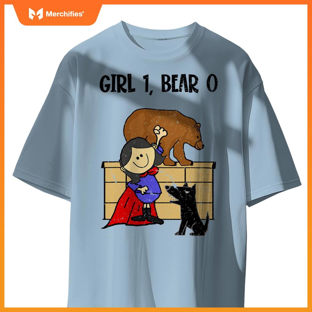 Smiletnowtees Superhero Girl Pushes Bear off Wall Saves Dogs T-Shirt
