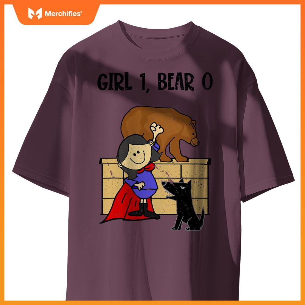 Smiletnowtees Superhero Girl Pushes Bear off Wall Saves Dogs T-Shirt