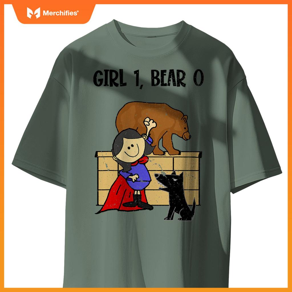 Smiletnowtees Superhero Girl Pushes Bear off Wall Saves Dogs T-Shirt