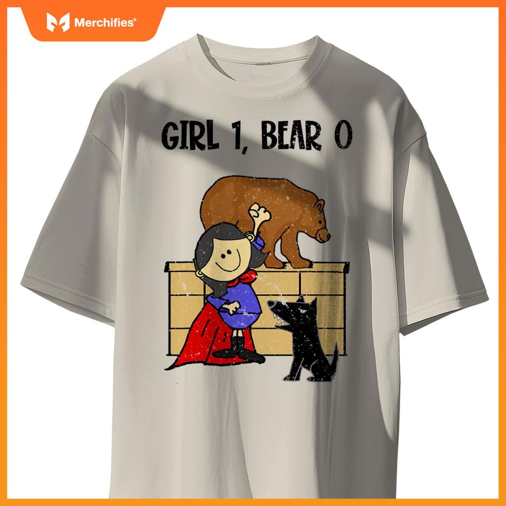 Smiletnowtees Superhero Girl Pushes Bear off Wall Saves Dogs T-Shirt
