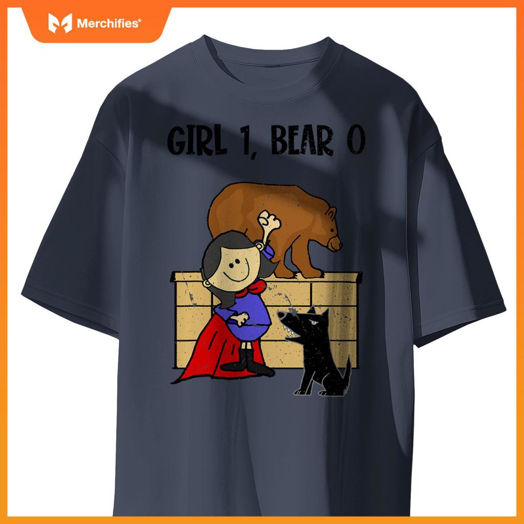 Smiletnowtees Superhero Girl Pushes Bear off Wall Saves Dogs T-Shirt