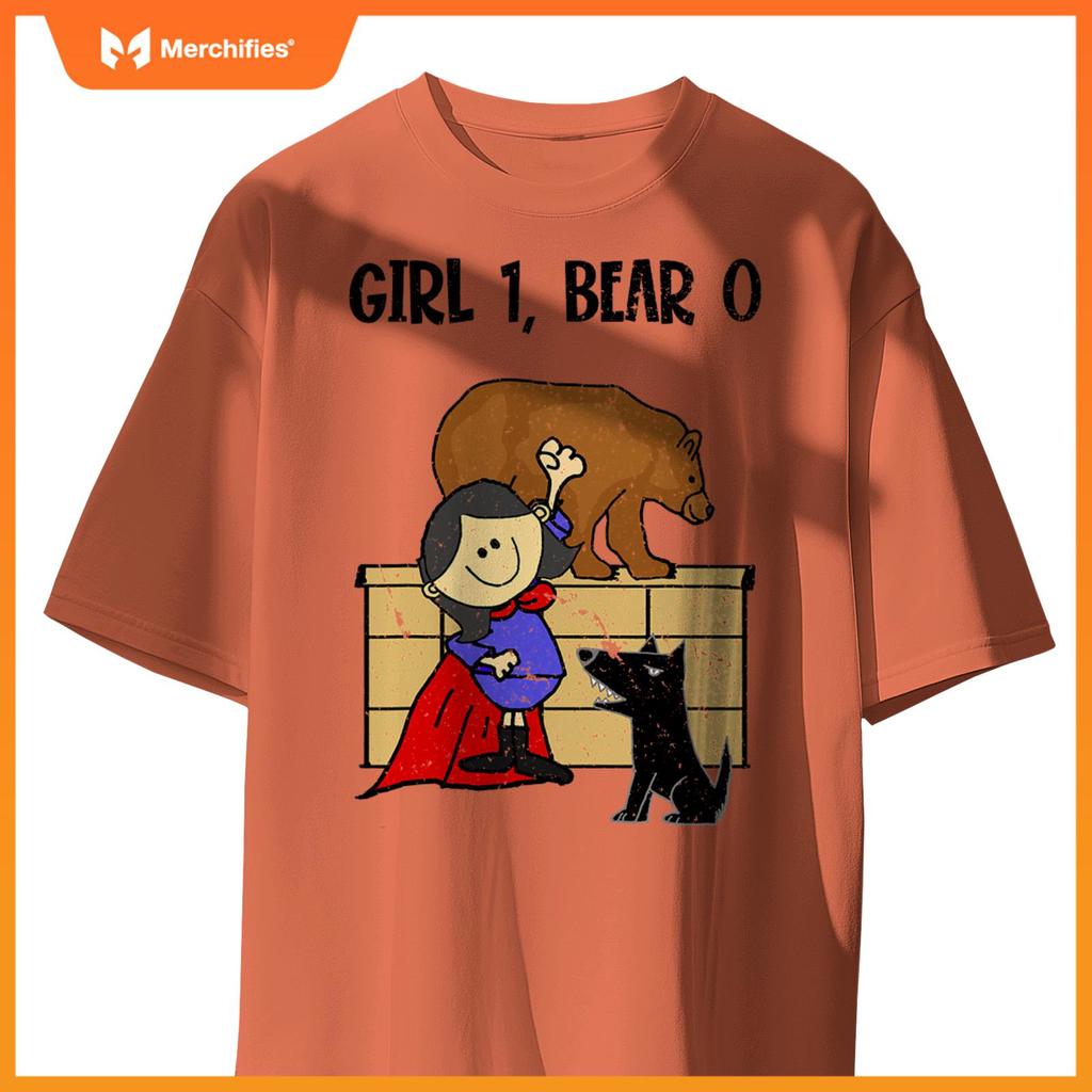 Smiletnowtees Superhero Girl Pushes Bear off Wall Saves Dogs T-Shirt