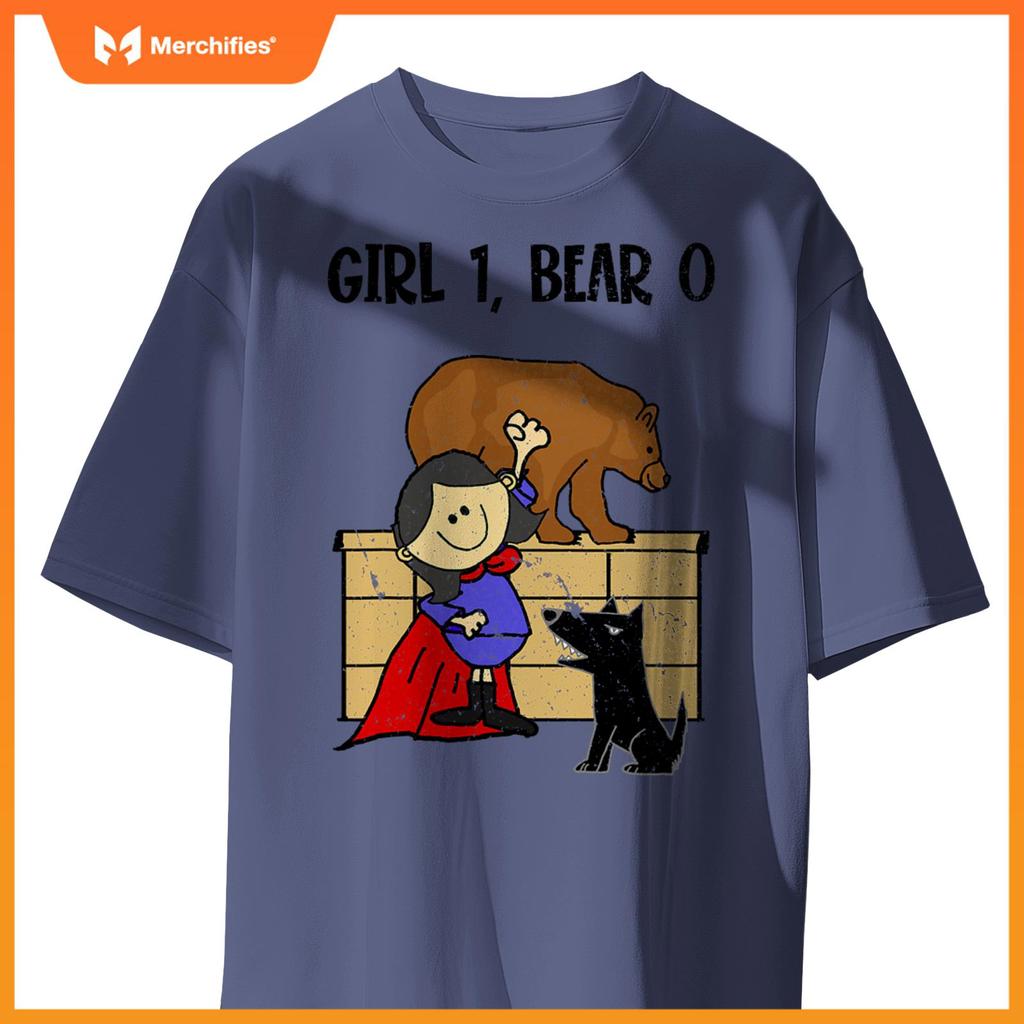 Smiletnowtees Superhero Girl Pushes Bear off Wall Saves Dogs T-Shirt