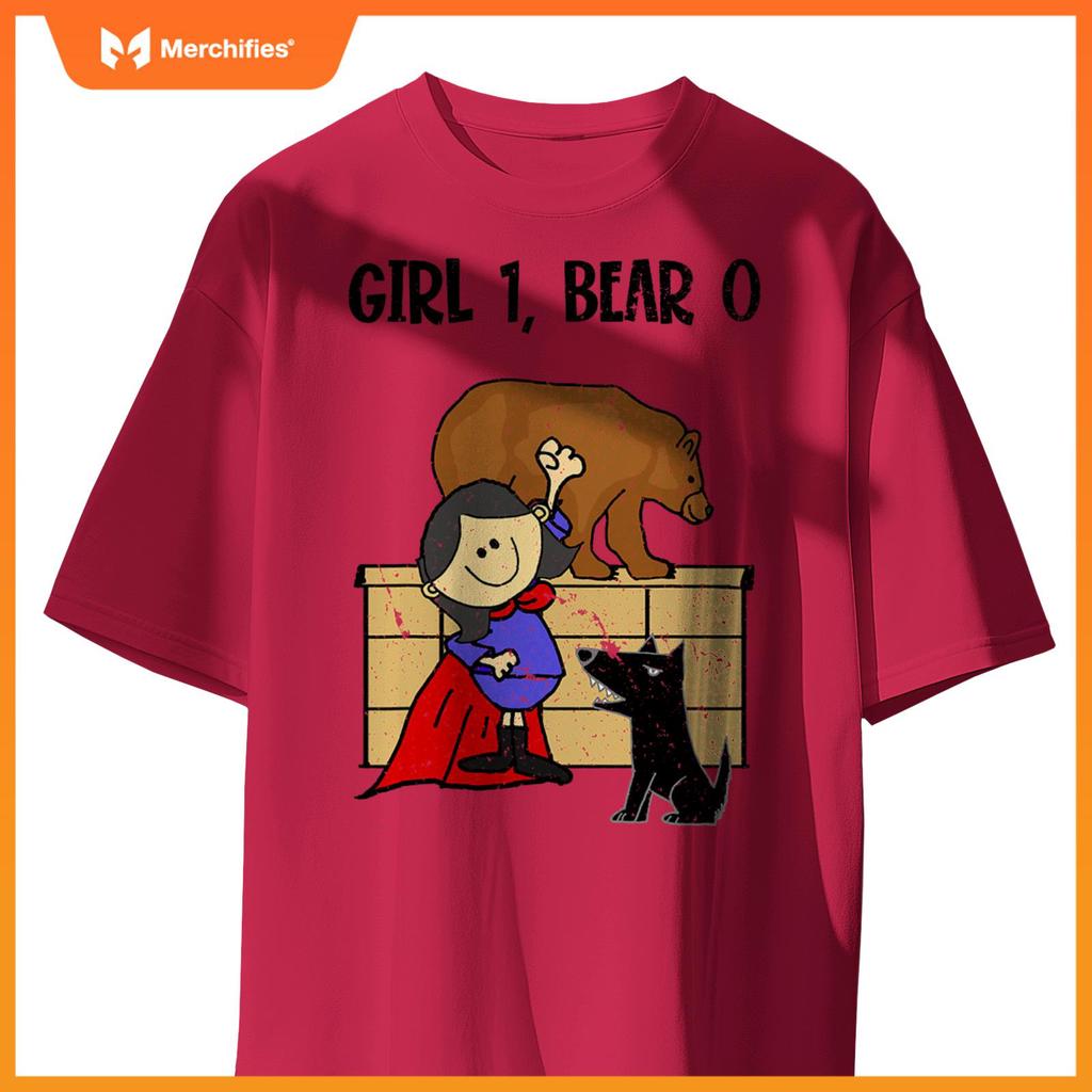 Smiletnowtees Superhero Girl Pushes Bear off Wall Saves Dogs T-Shirt