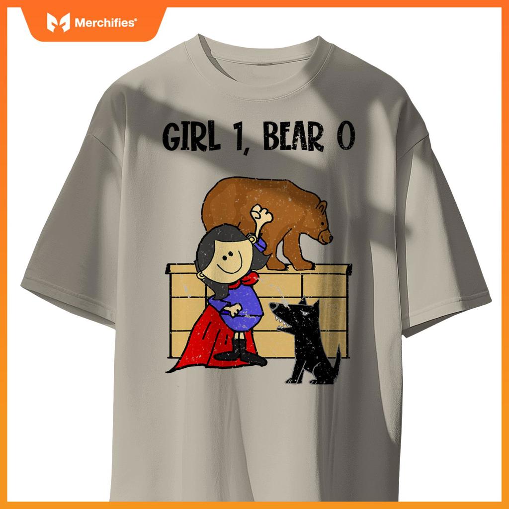 Smiletnowtees Superhero Girl Pushes Bear off Wall Saves Dogs T-Shirt
