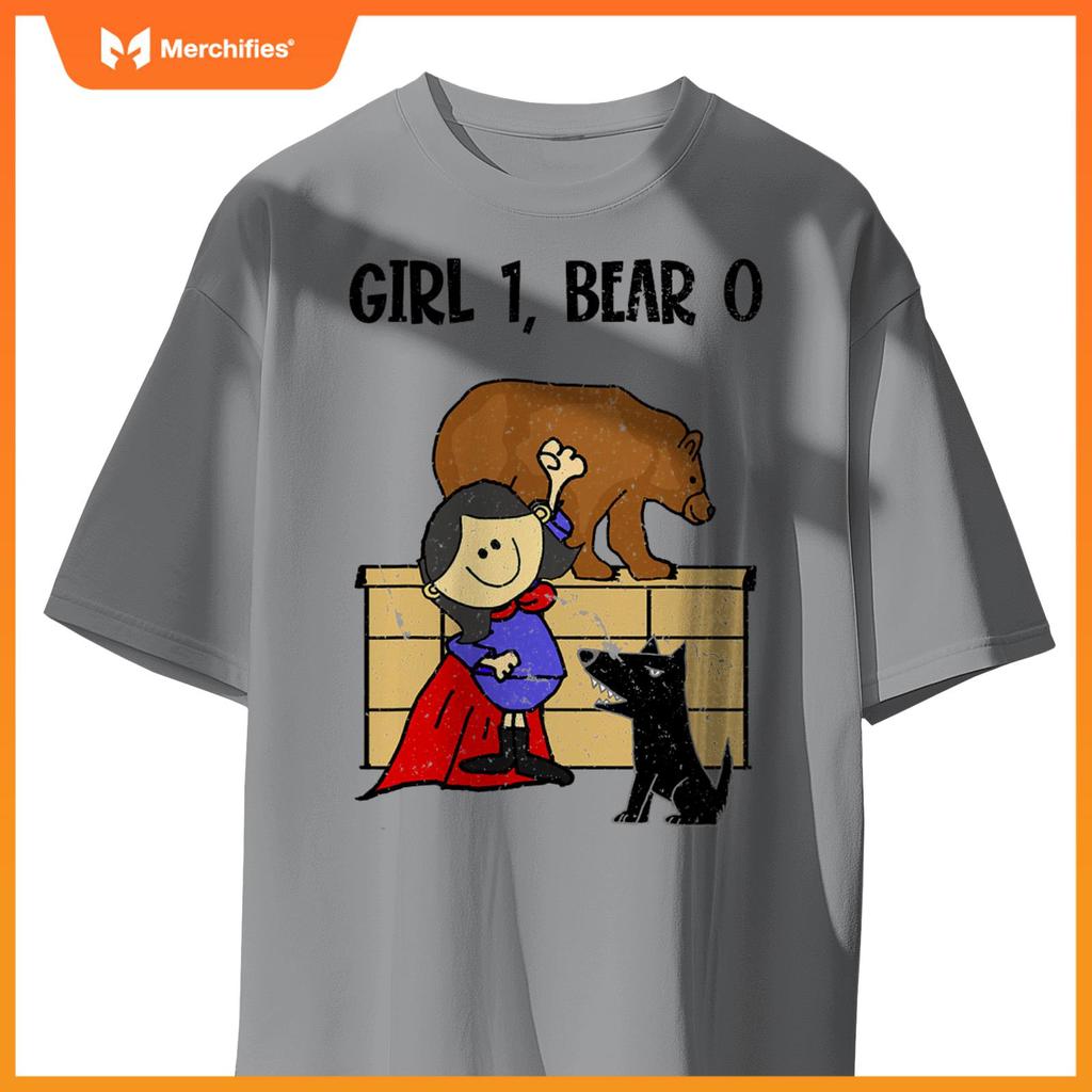Smiletnowtees Superhero Girl Pushes Bear off Wall Saves Dogs T-Shirt