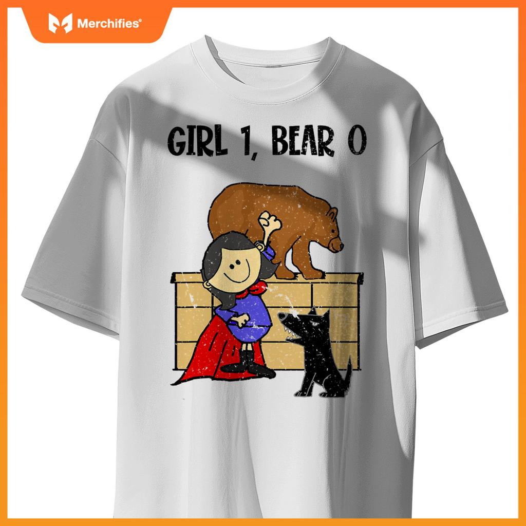 Smiletnowtees Superhero Girl Pushes Bear off Wall Saves Dogs T-Shirt