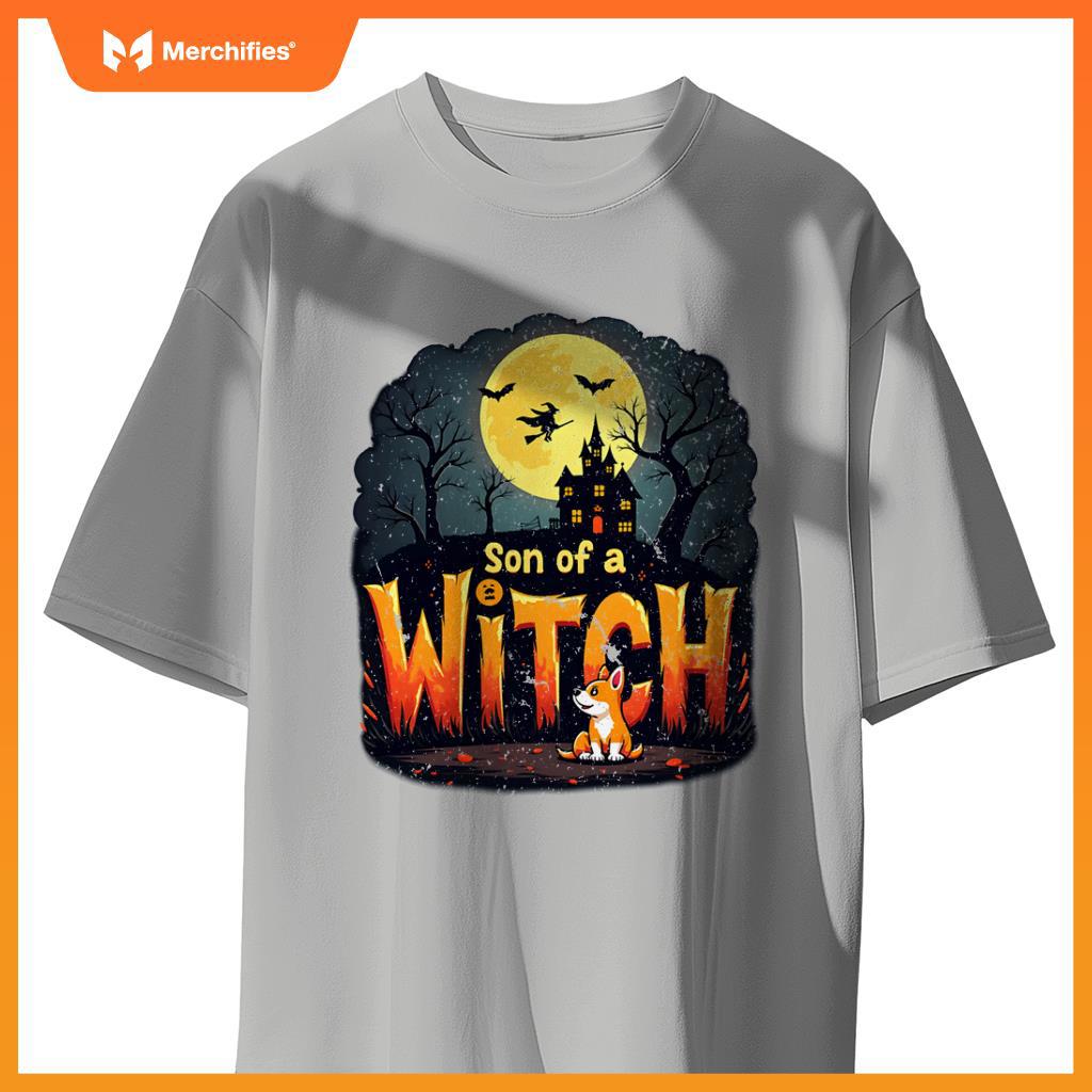 Son Of A Witch Funny Dog Halloween Men Woman Tee T-Shirt