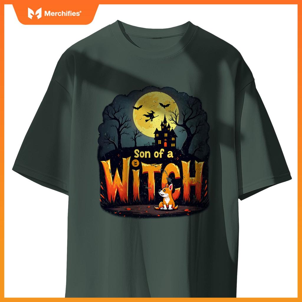 Son Of A Witch Funny Dog Halloween Men Woman Tee T-Shirt
