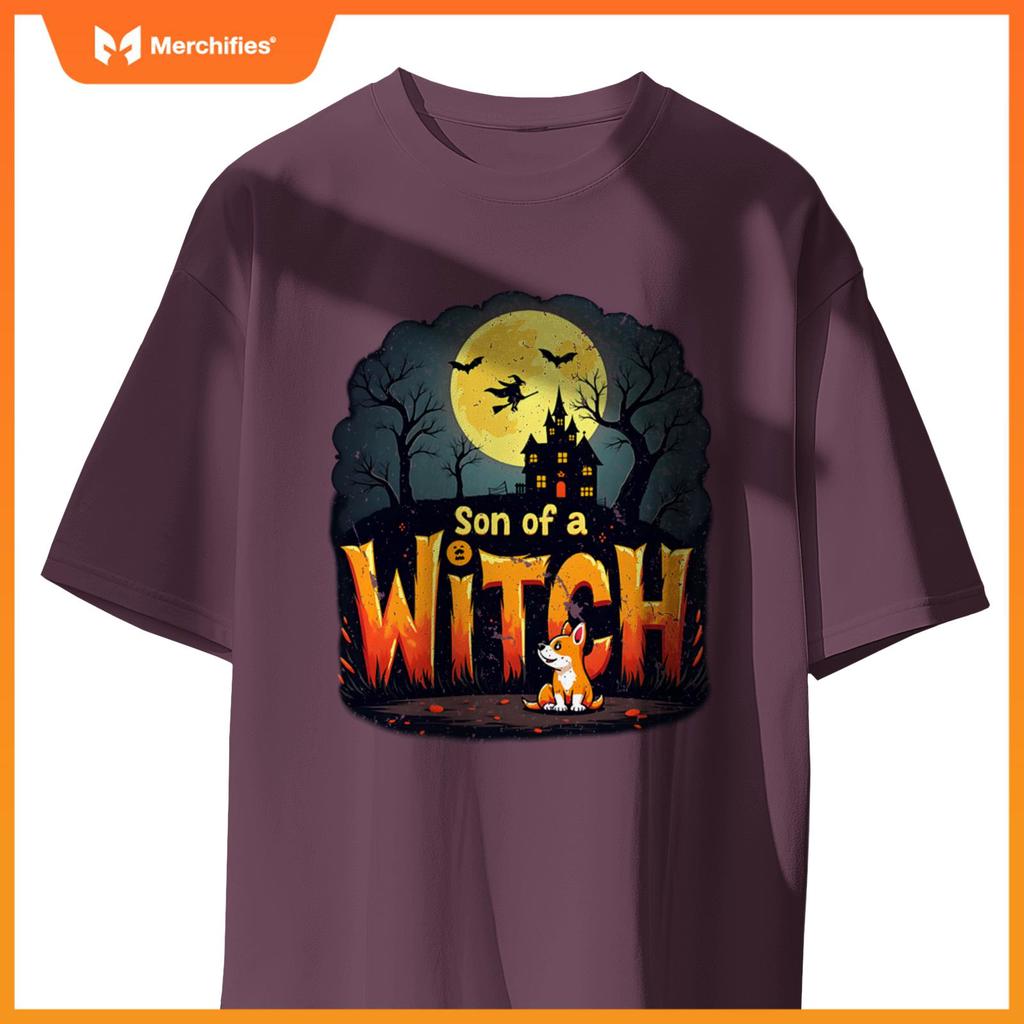 Son Of A Witch Funny Dog Halloween Men Woman Tee T-Shirt