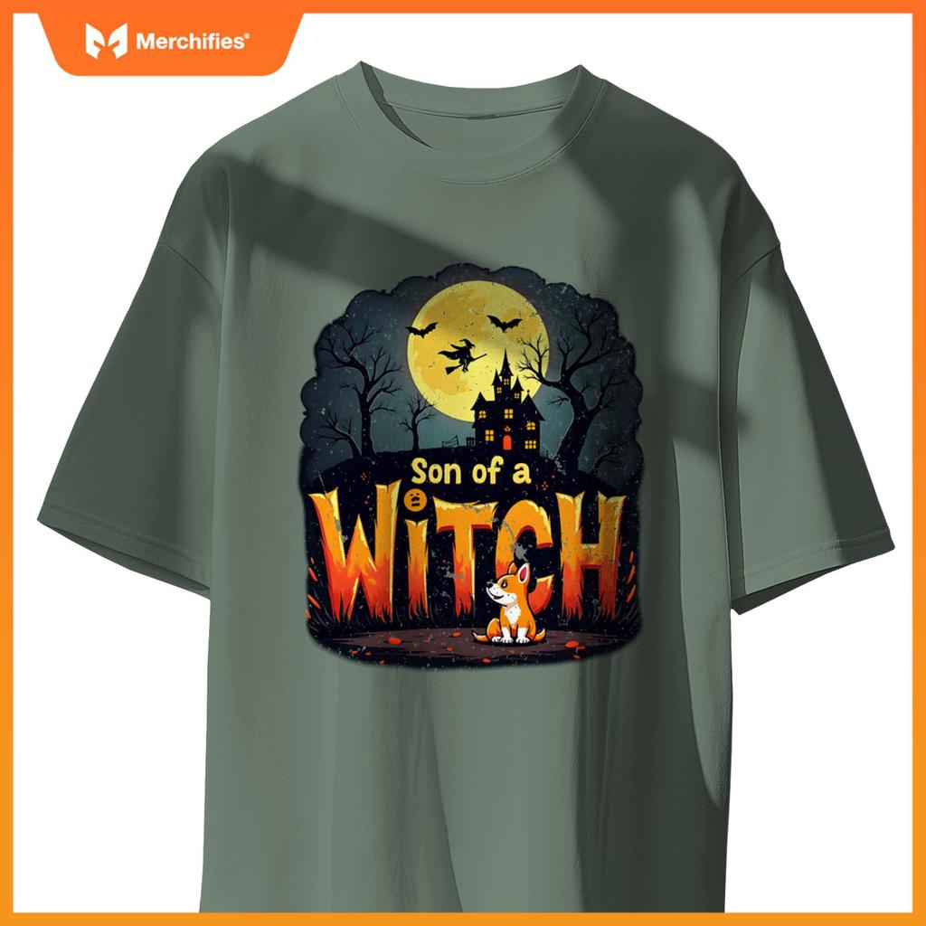 Son Of A Witch Funny Dog Halloween Men Woman Tee T-Shirt