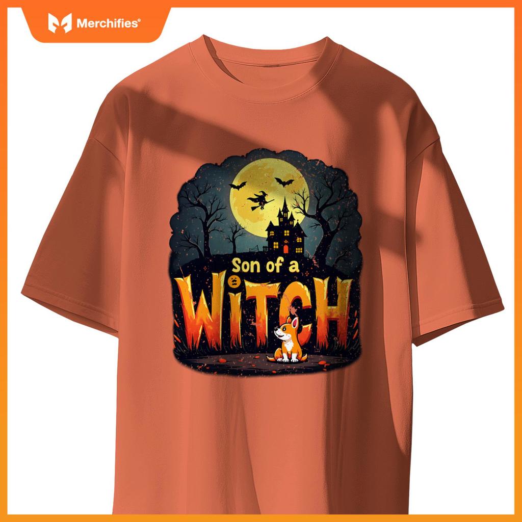 Son Of A Witch Funny Dog Halloween Men Woman Tee T-Shirt